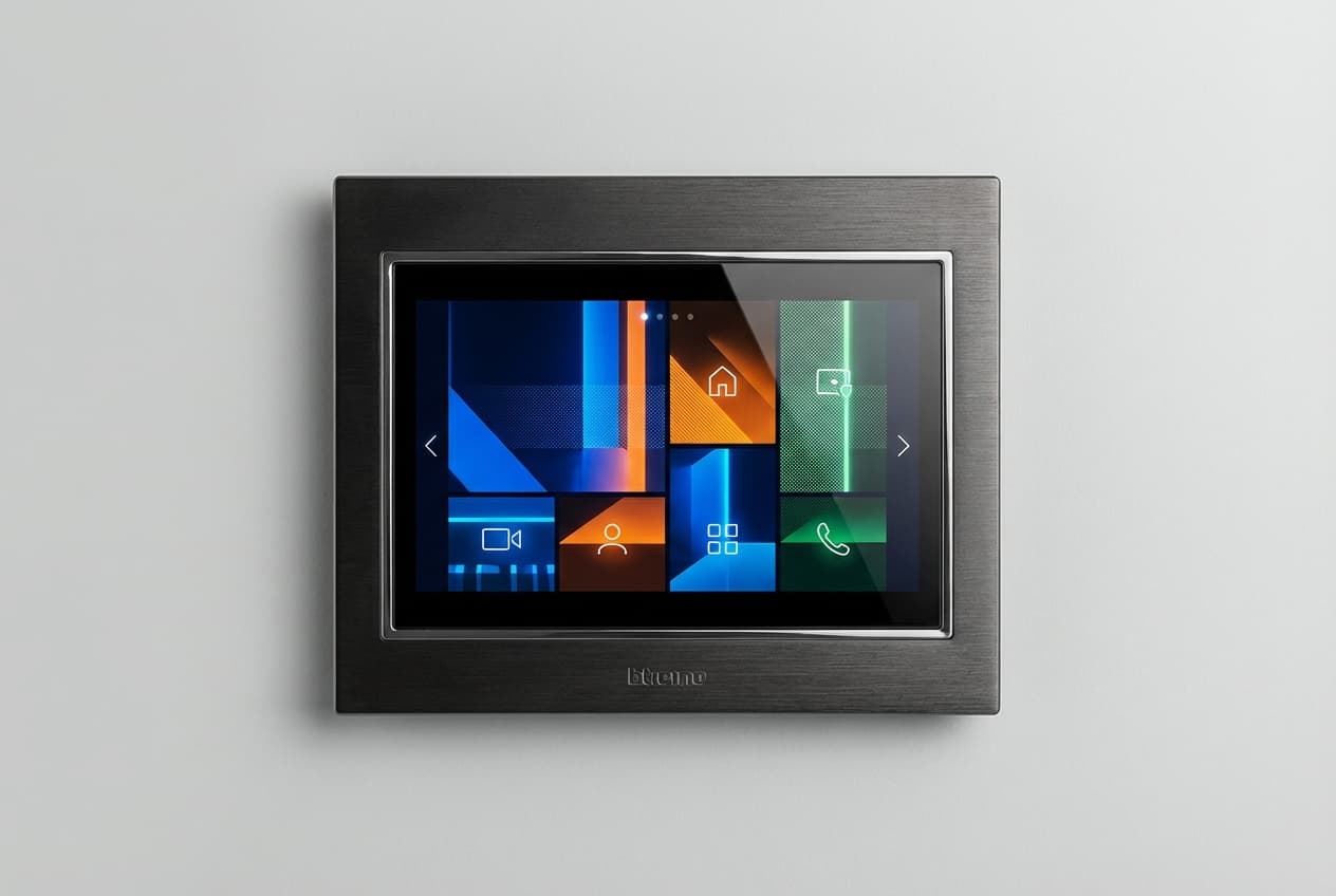 Vue de face épurée d'un écran de portier vidéo Bticino Classe 300.