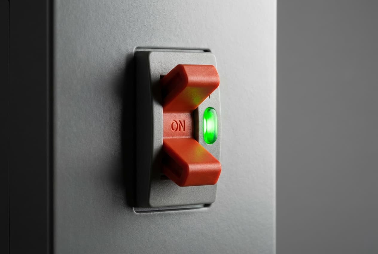 Pourquoi le chauffe-eau fait disjoncter en heures creuses ? Gros plan d'un disjoncteur sur un tableau électrique résidentiel.