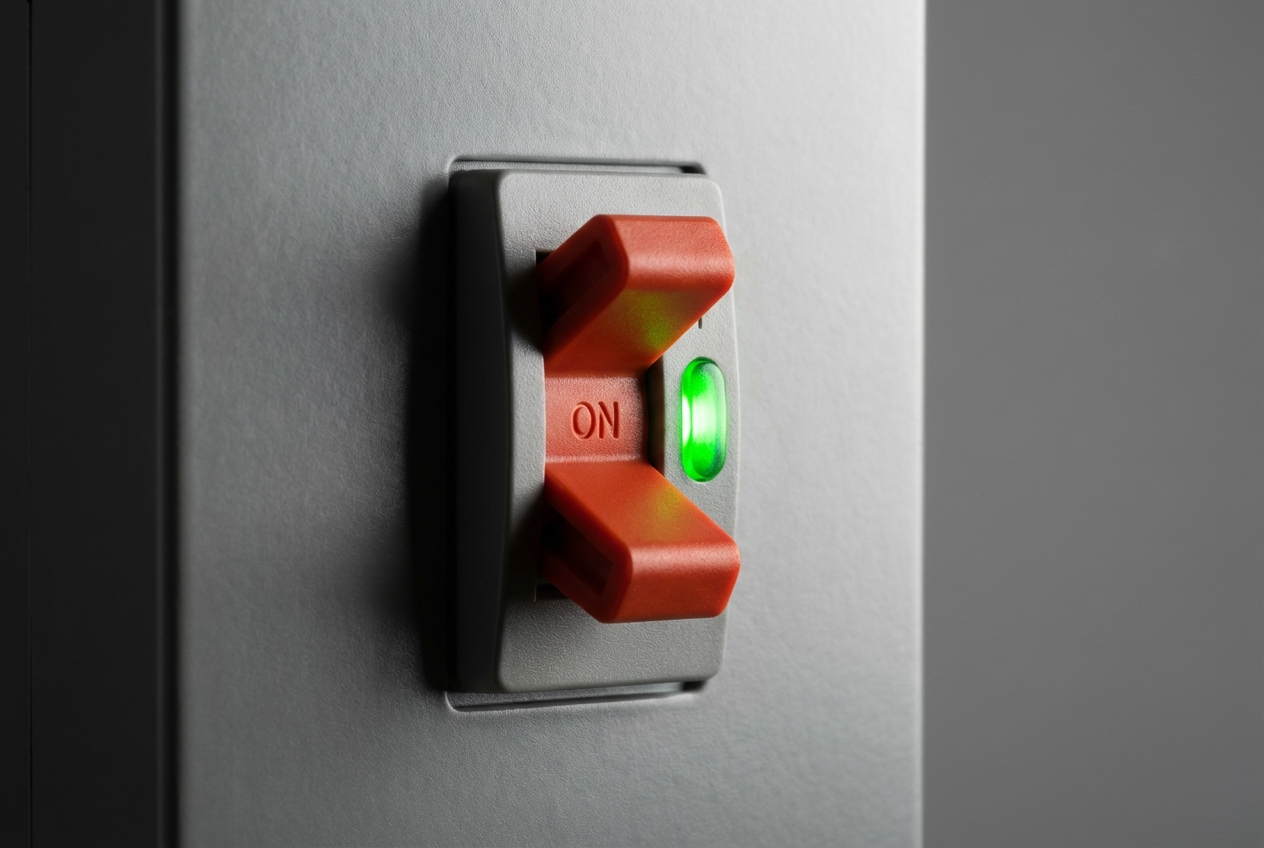 Pourquoi le chauffe-eau fait disjoncter en heures creuses ? Gros plan d'un disjoncteur sur un tableau électrique résidentiel.