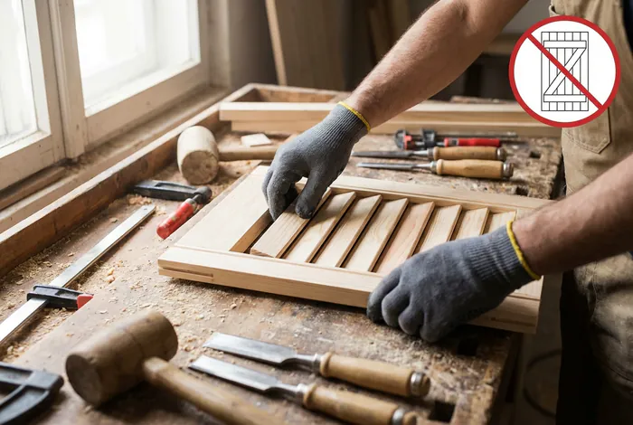 Bricoleur assemblant des lames de bois pour un volet sans Z