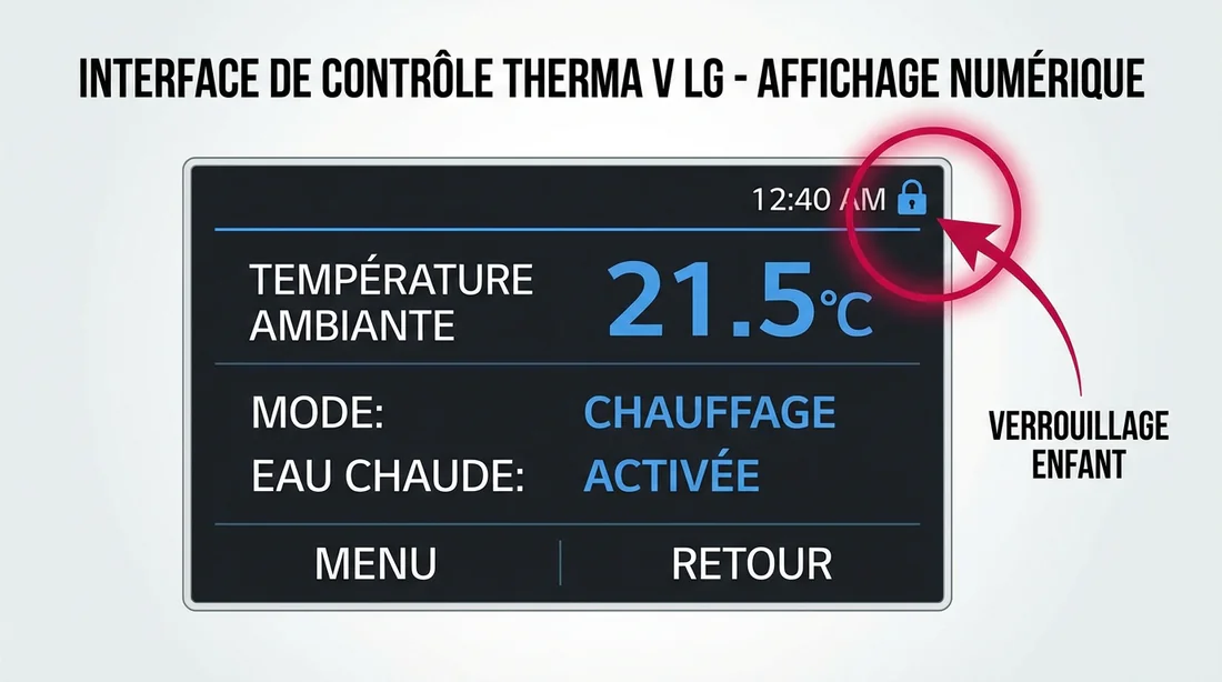 Schéma de l'écran LG mettant en évidence l'icône du verrouillage enfant