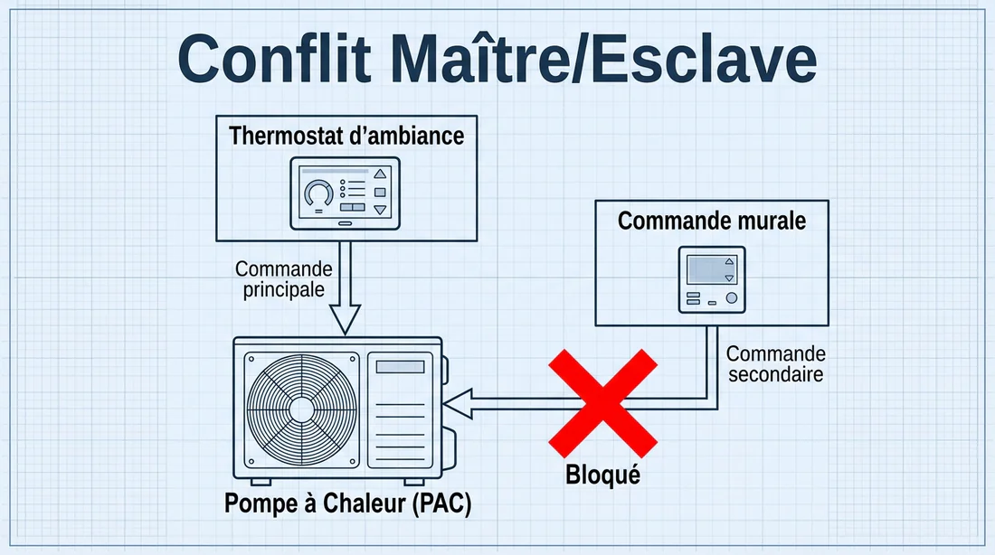 Schéma explicatif de la priorité entre le thermostat d'ambiance et la PAC LG