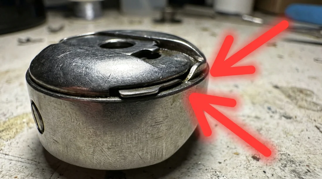 Boîtier de canette métallique avec une flèche pointant la zone de friction du fil