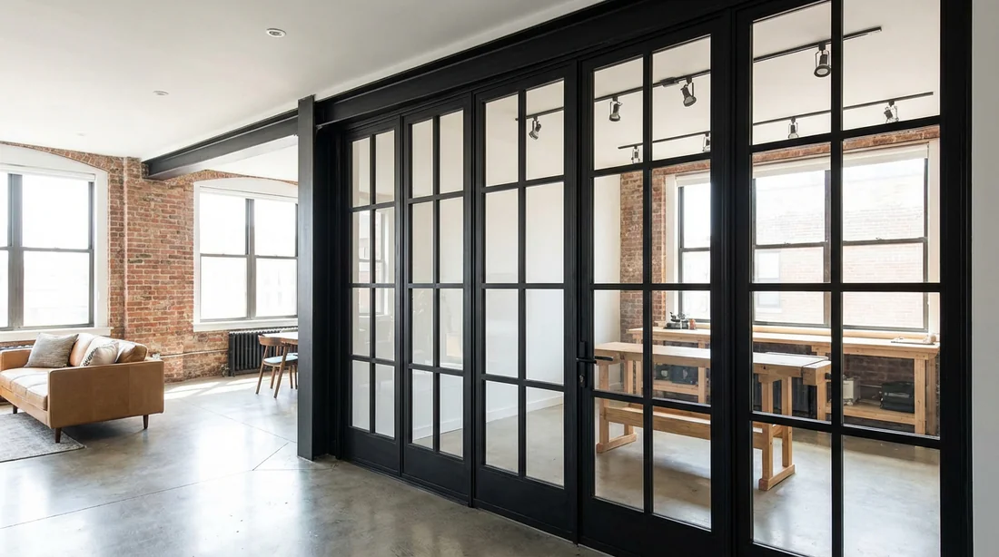 Porte vitrée relookée en style verrière industrielle noire