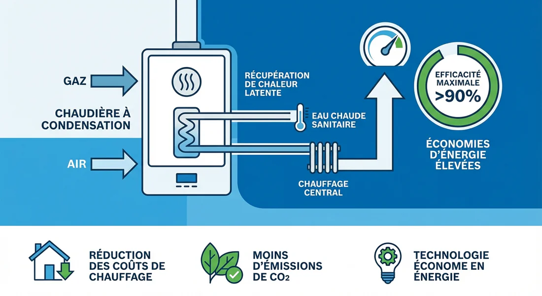 Schéma des économies d'énergie réalisées avec une chaudière Weishaupt.