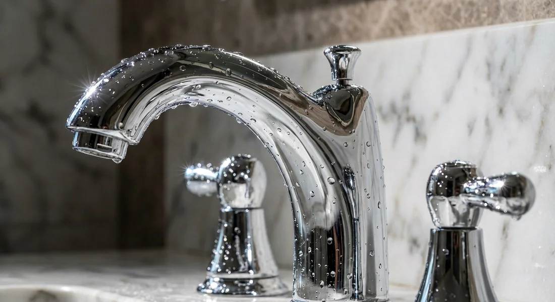 Robinetterie brillante et sans traces de calcaire après traitement de l'eau.