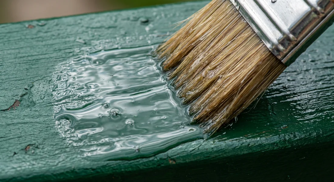 Application d'un vernis protecteur sur un bidon peint.