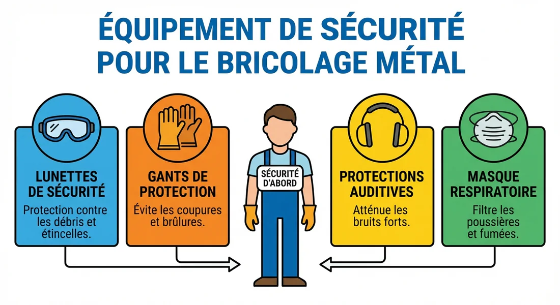 Infographie des équipements de sécurité pour bricoler le métal.